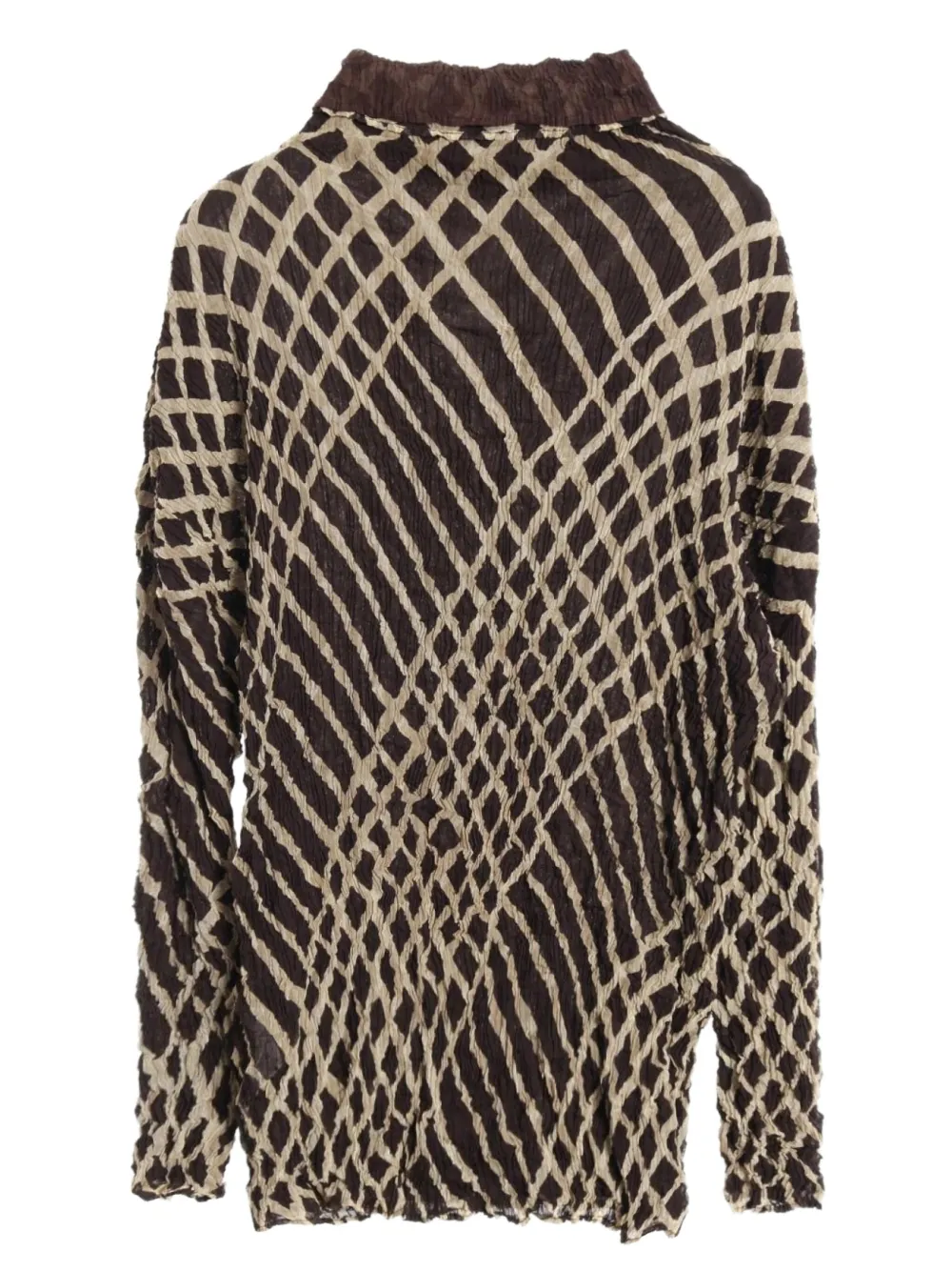 Pre-owned Issey Miyake 2010s High-neck Checked Pleated Blouse In Black