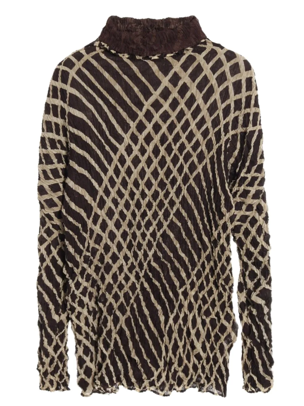 Pre-owned Issey Miyake 2010s High-neck Checked Pleated Blouse In Black