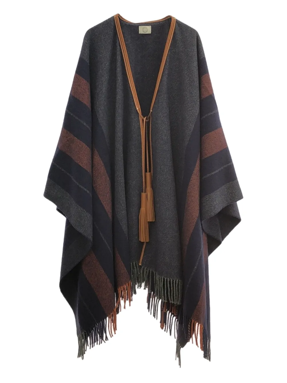 Pre-owned Hermes 2010s Striped Merino-cashmere Poncho In Blue