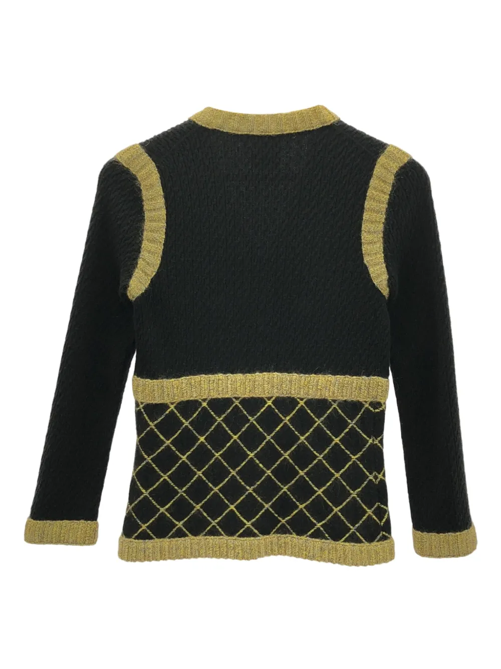 Pre-owned Chanel 2010s Diamond-pattern Ribbed Cardigan In Black