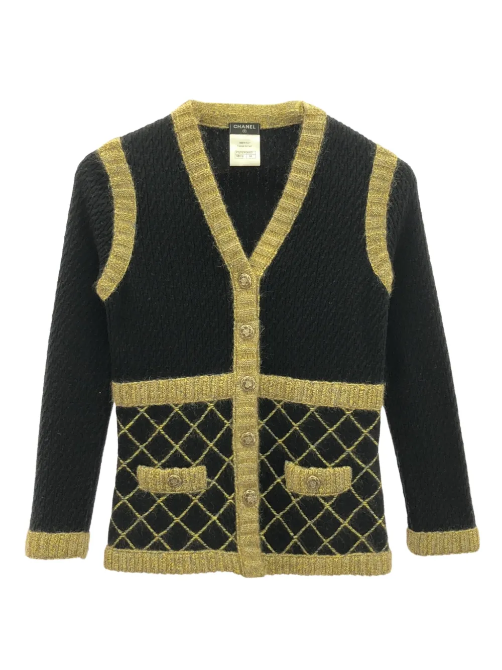 Pre-owned Chanel 2010s Diamond-pattern Ribbed Cardigan In Black