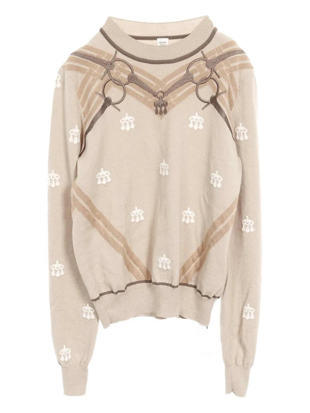 Pre-owned Hermes 2010 Mors A Jouets-embroidered Jumper In Neutral