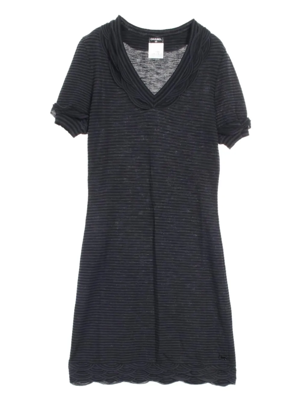 CHANEL Pre-Owned 1986-1988 geribbelde jurk met V-hals - Zwart