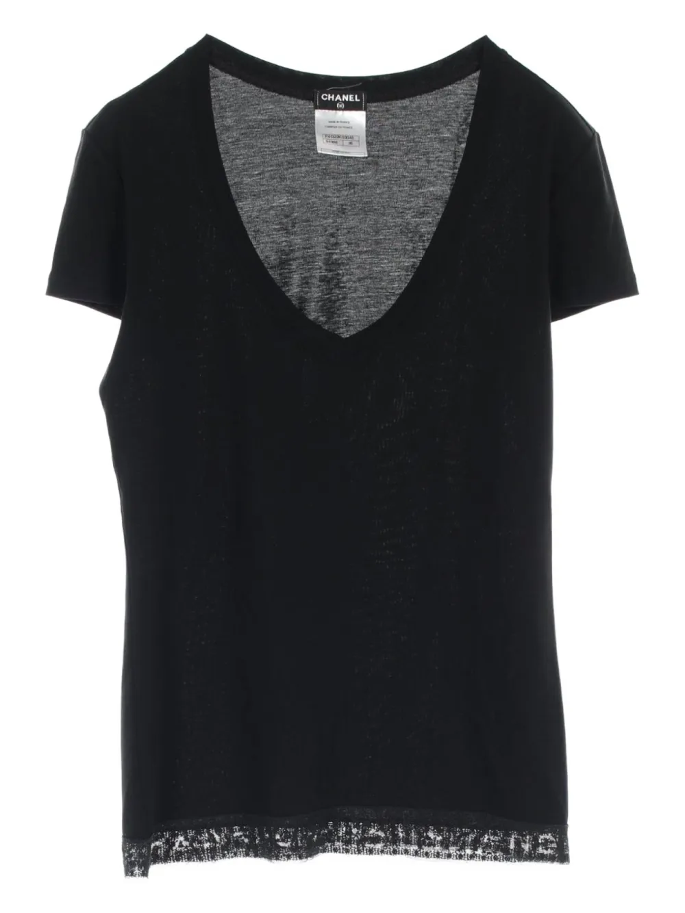 Pre-owned Chanel 1986-1988 Lace-hem Cotton T-shirt In Black