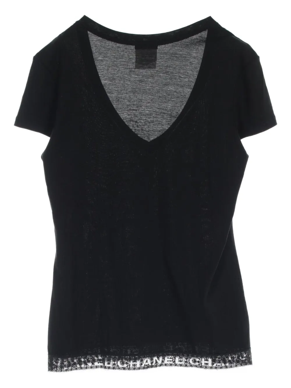 Pre-owned Chanel 1986-1988 Lace-hem Cotton T-shirt In Black