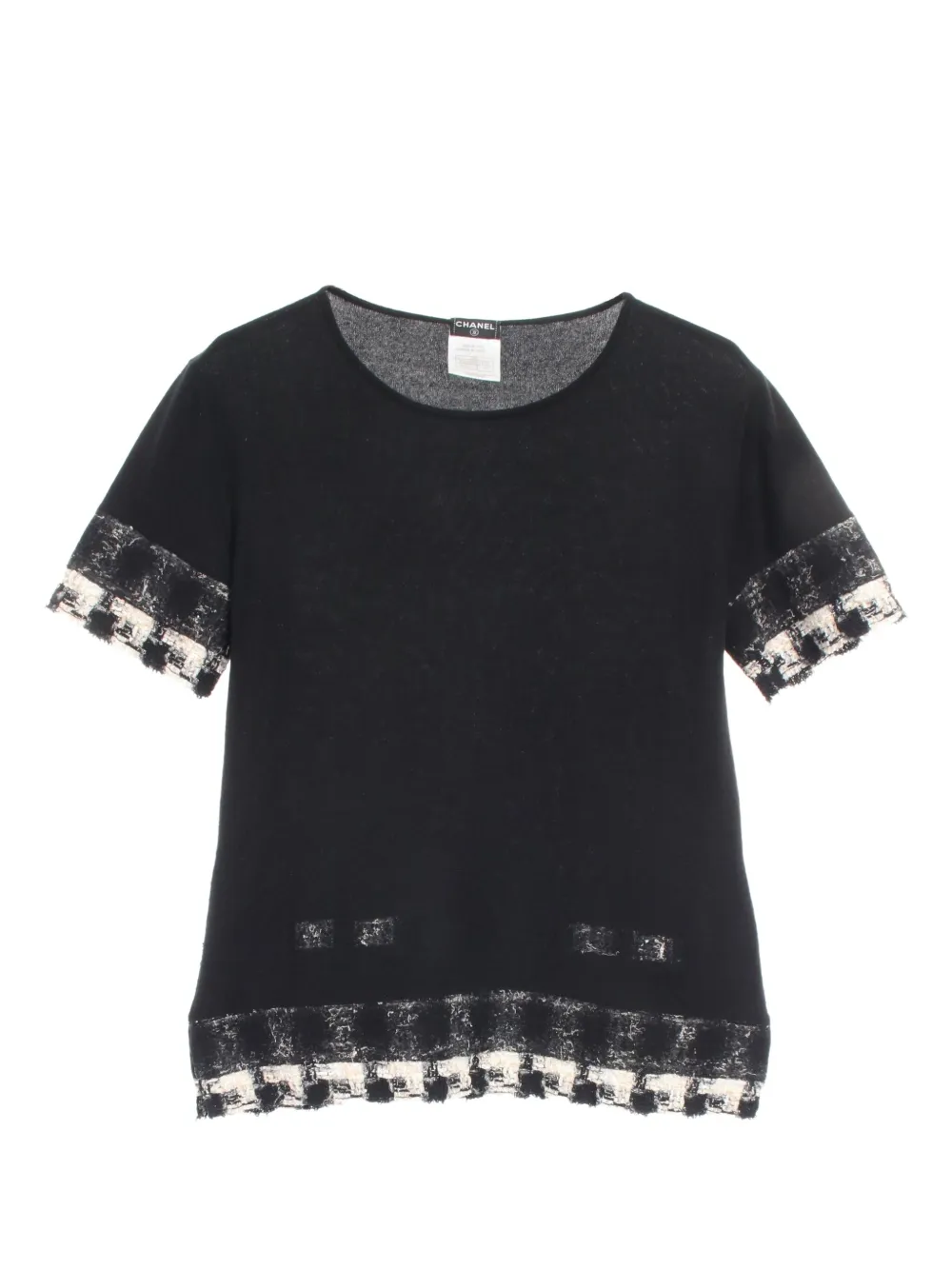 Pre-owned Chanel 1986-1988 Tweed-knit Cashmere Top In Black