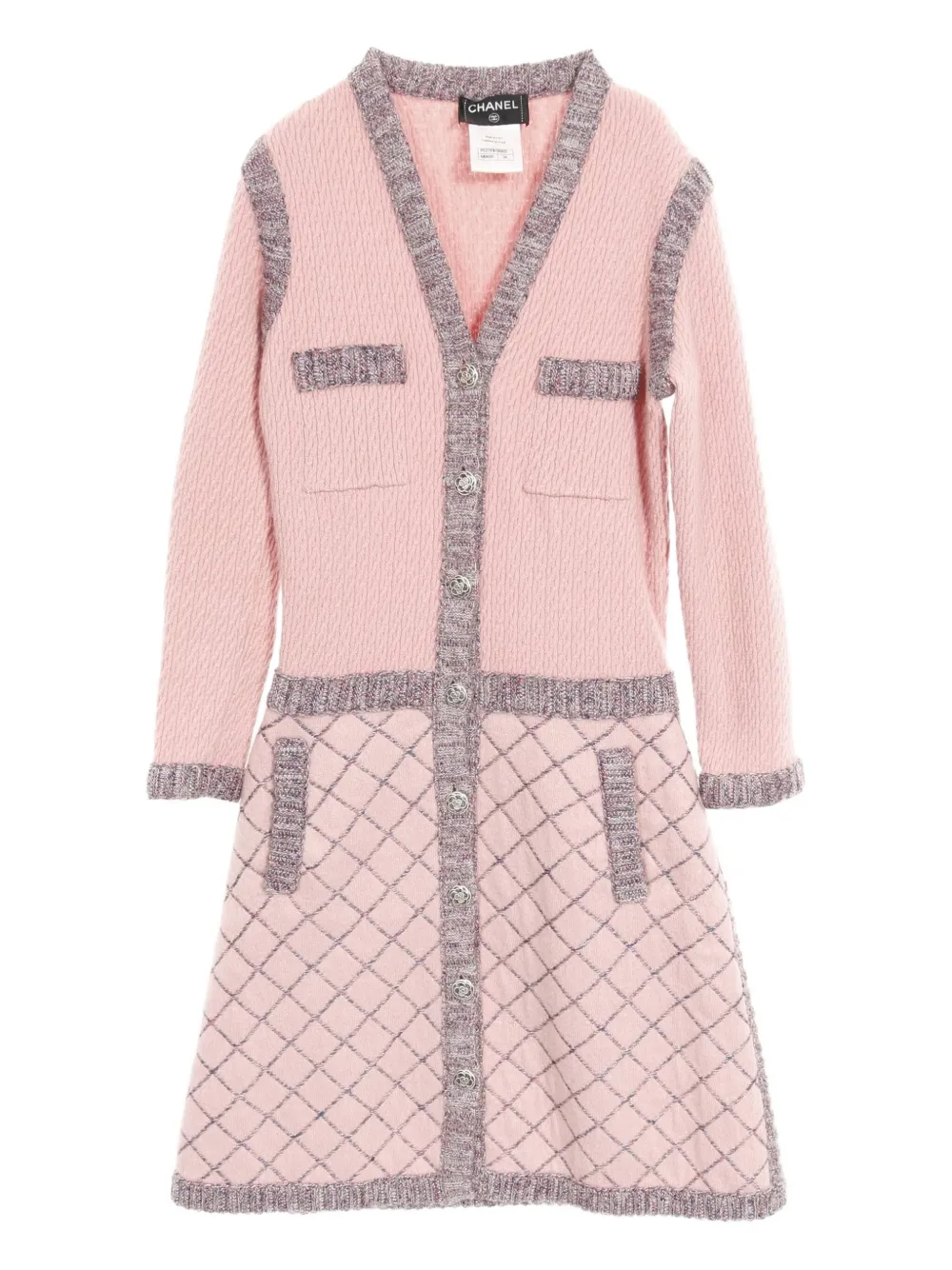 CHANEL Pre-Owned 1986-1988 カメリア ニットドレス - Pink, Blue, Gray CHANEL Pre-Owned 1986-1988 カメリア ニットドレス - Pink, Blue, Gray