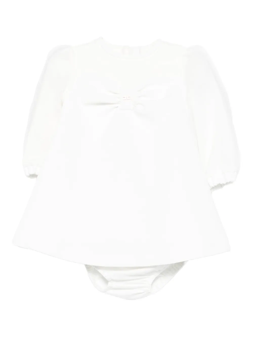 Elisabetta Franchi La Mia Bambina bow-detail puff-sleeve dress Wit
