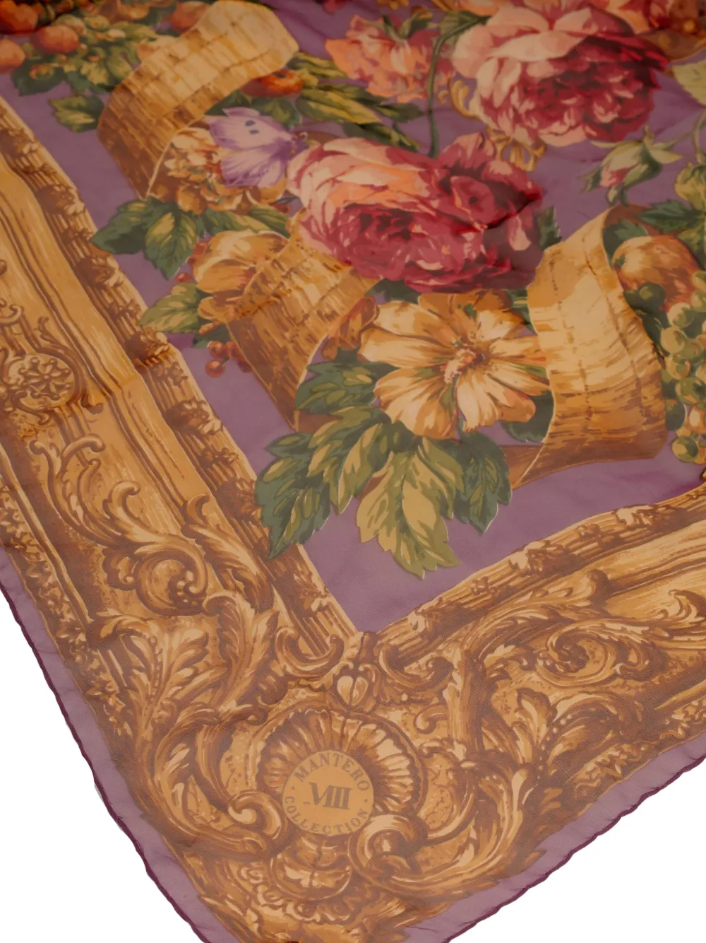 Pre-owned Vintage Baroque Floral Silk Scarf In Purple