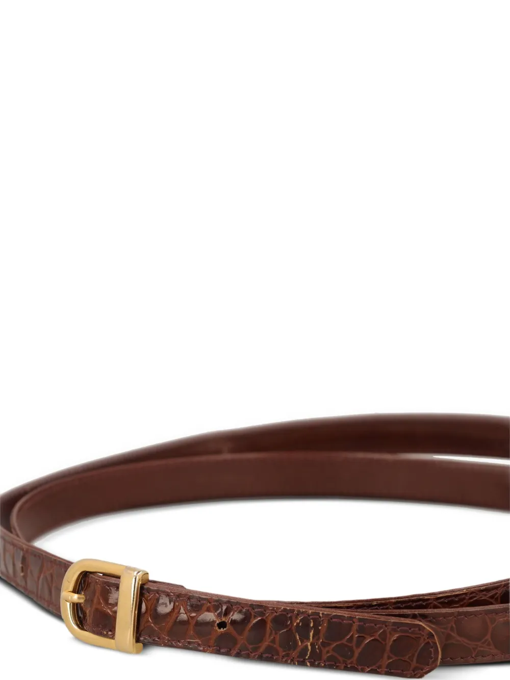 Pre-owned Vintage Croc-effect Leather Belt In Brown
