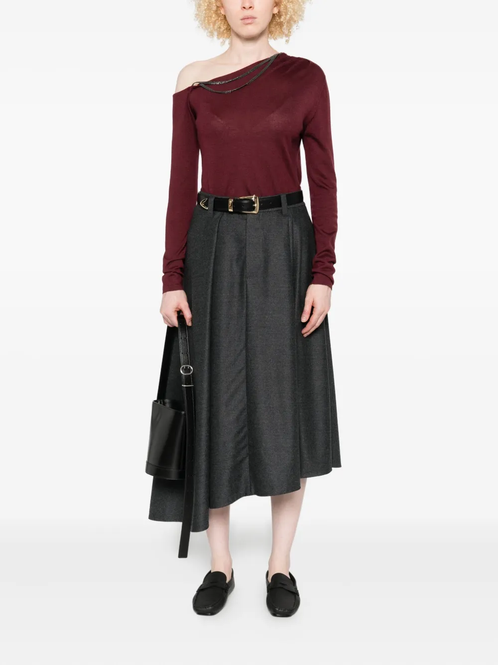 Brunello Cucinelli Asymmetrische top verfraaid met ketting Rood