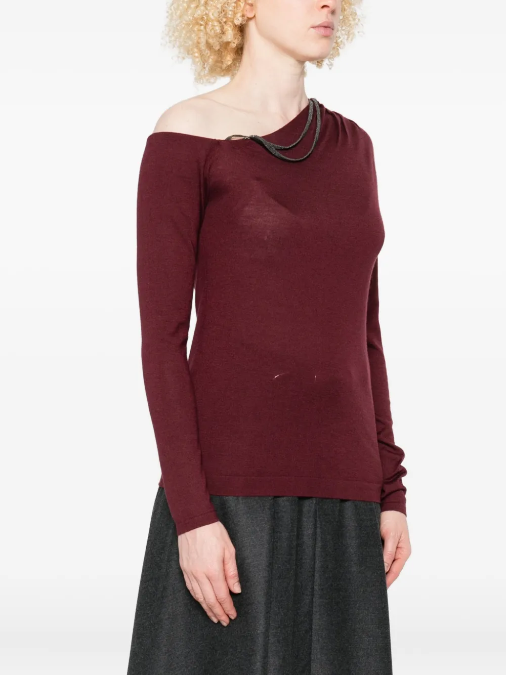 Brunello Cucinelli Asymmetrische top verfraaid met ketting Rood