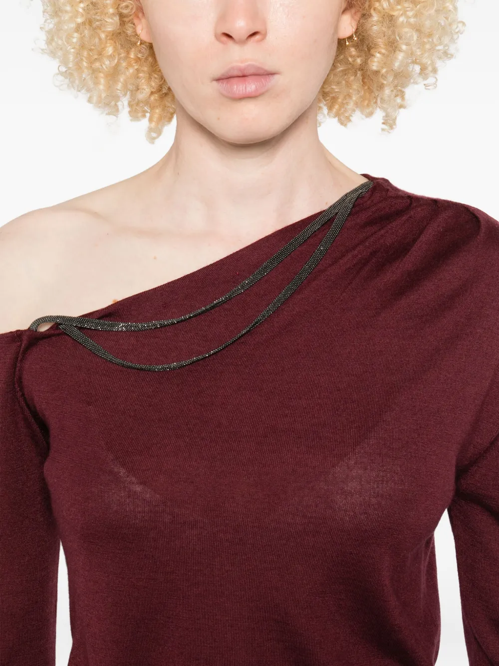 Brunello Cucinelli Asymmetrische top verfraaid met ketting Rood