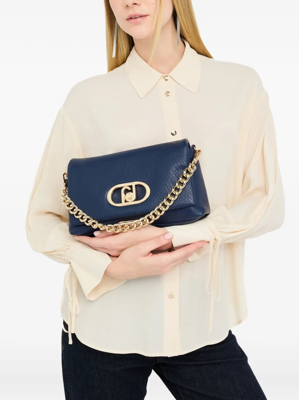 LIU JO Medium LaPuffy schoudertas met ketting en logoplakkaat - Blauw