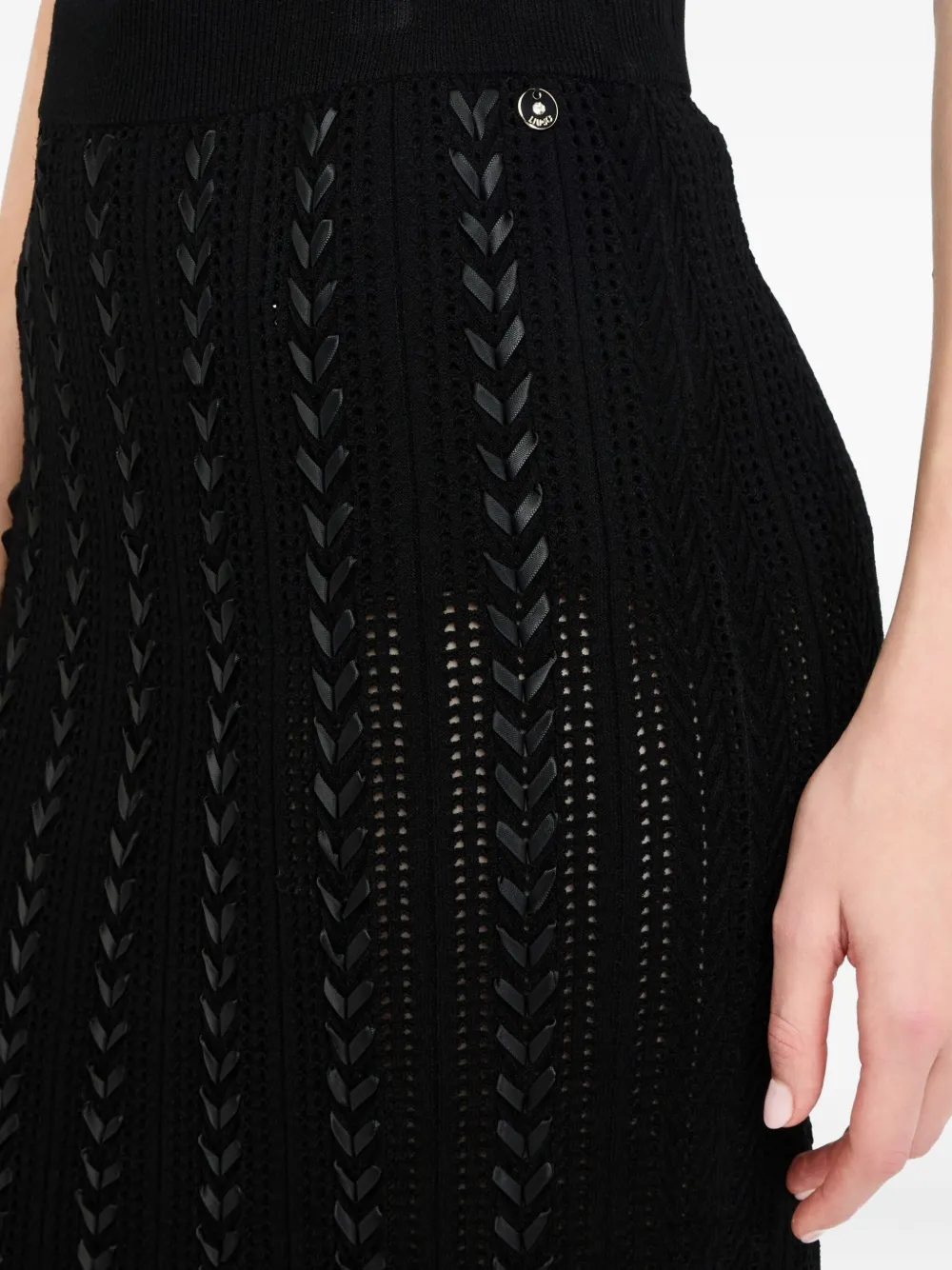 Liu •jo Braided Punched Knit Midi Fitted Skirt In Black