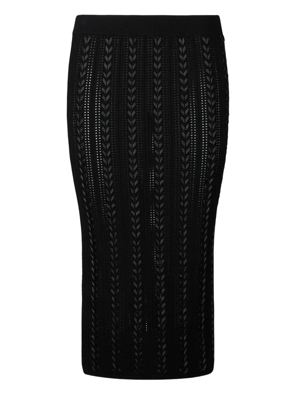 Liu •jo Braided Punched Knit Midi Fitted Skirt In Black