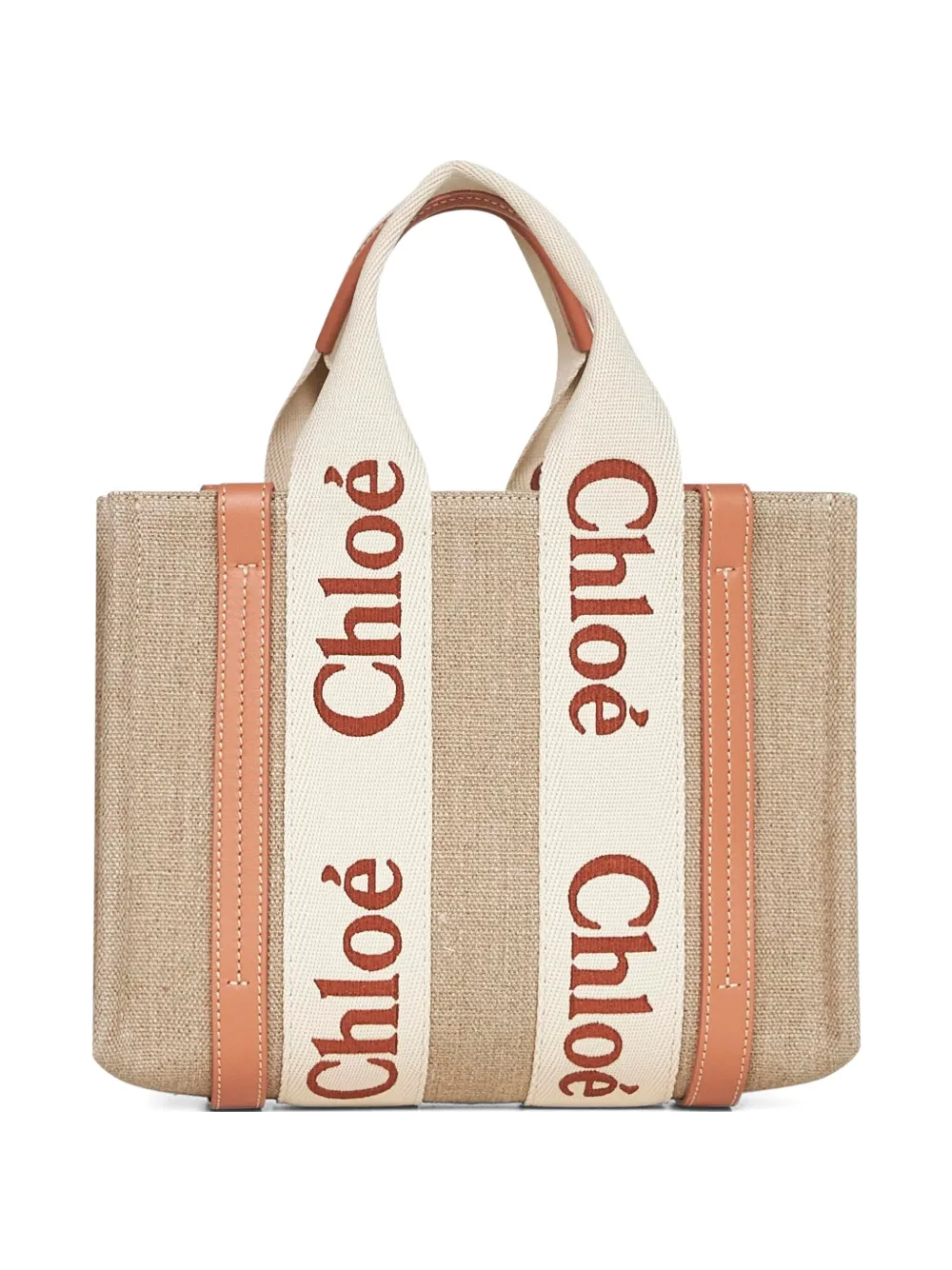 Chloé small Woody logo-detail linen tote bag Beige