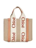 Chloé small Woody logo-detail linen tote bag - Neutrals