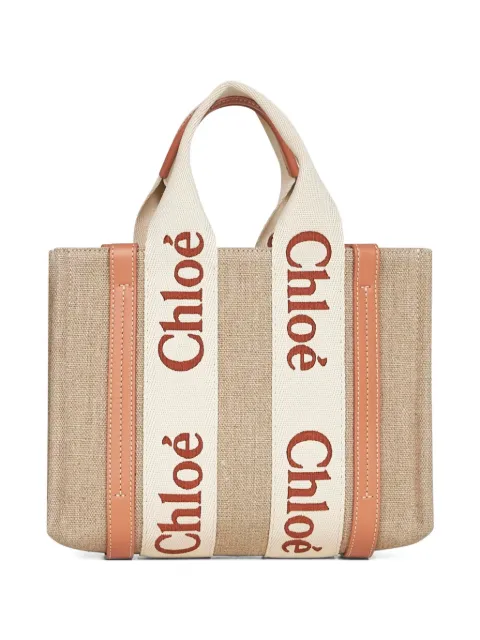 Chloé small Woody logo-detail linen tote bag
