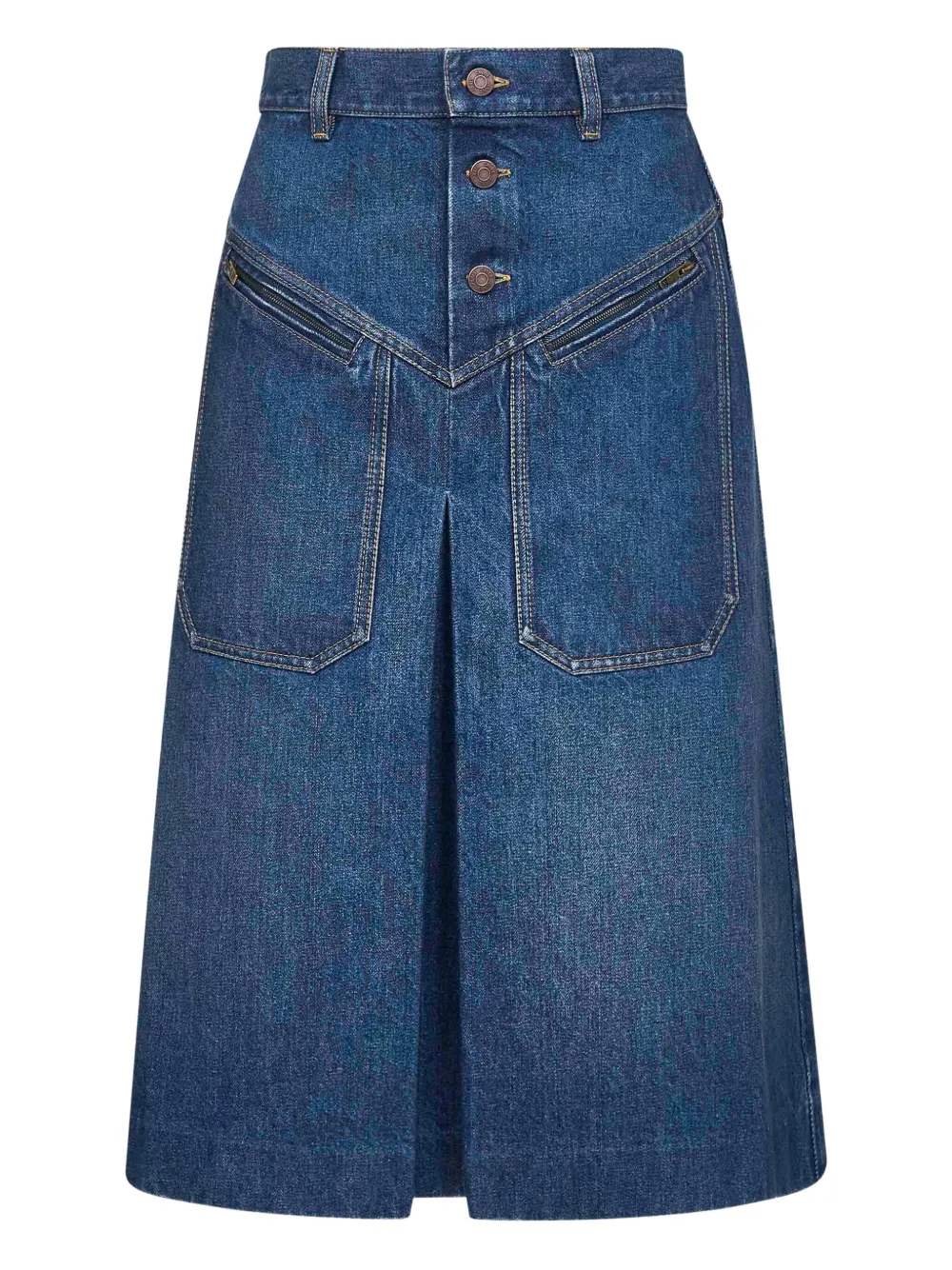 Chloé button-fastening patch-pocket denim midi skirt Blauw