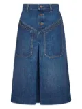 Chloé button-fastening patch-pocket denim midi skirt - Blue