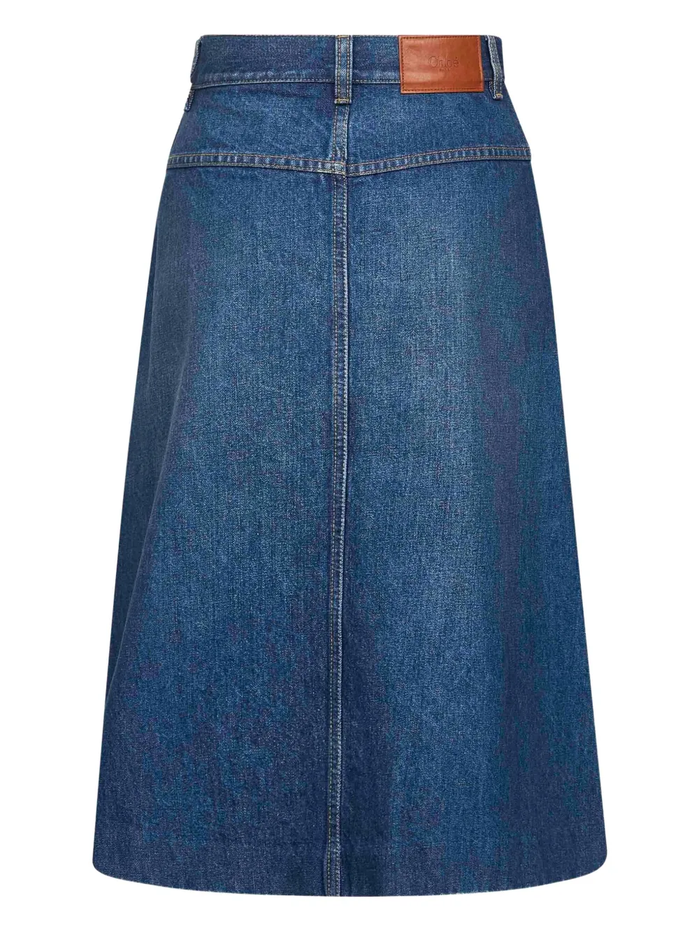 Chloé mellemlang denimnederdel med knaplukning og påsyet lomme | Nederdele med A-snit | Image 2