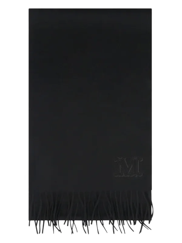 Max Mara embroidered-logo Fringe Scarf | 黑色| FARFETCH CN
