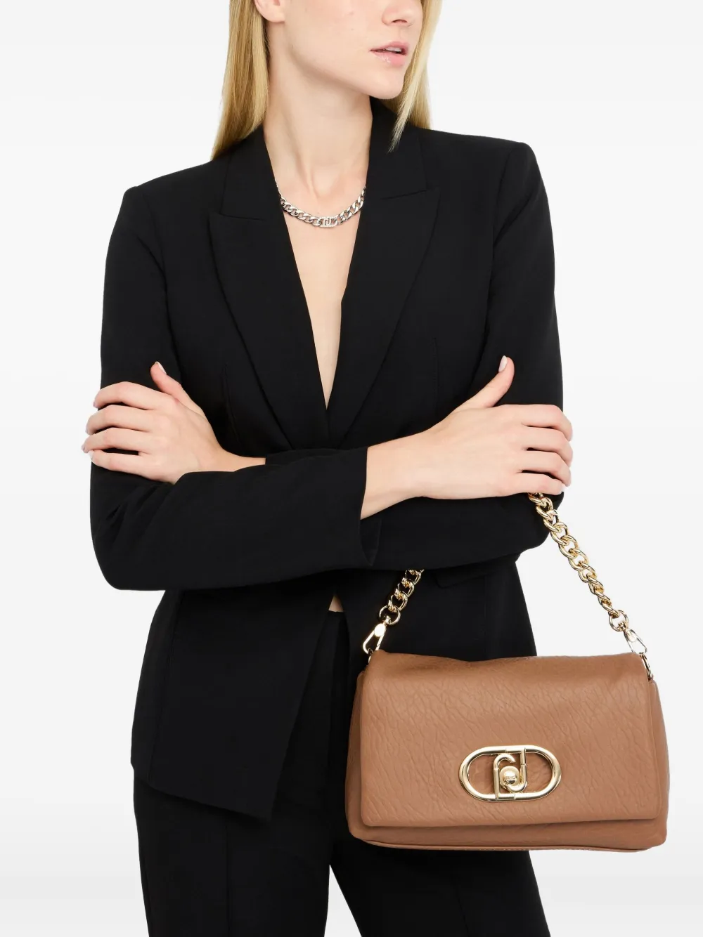 LIU JO Medium LaPuffy schoudertas met ketting en logoplakkaat - Bruin