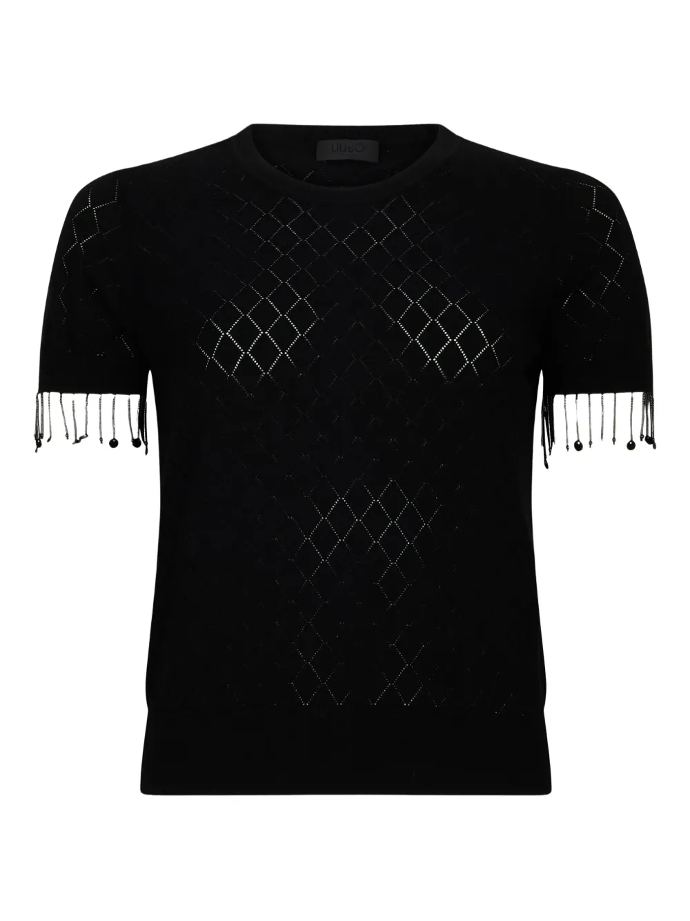 LIU JO diamond-knit beaded-fringed T-shirt - ブラック LIU JO diamond-knit beaded-fringed T-shirt - ブラック
