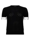 LIU JO diamond-knit beaded-fringed T-shirt - Black