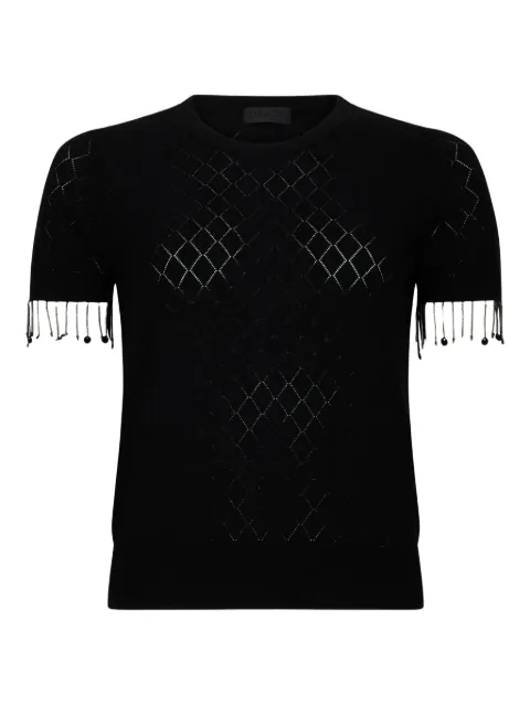 LIU JO diamond-knit beaded-fringed T-shirt