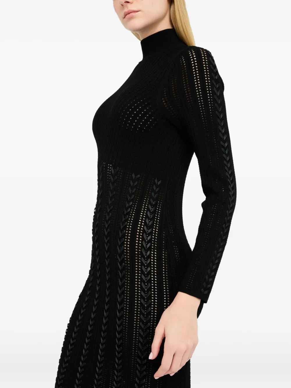Liu •jo Punched Braided Ribbon Dress In Black