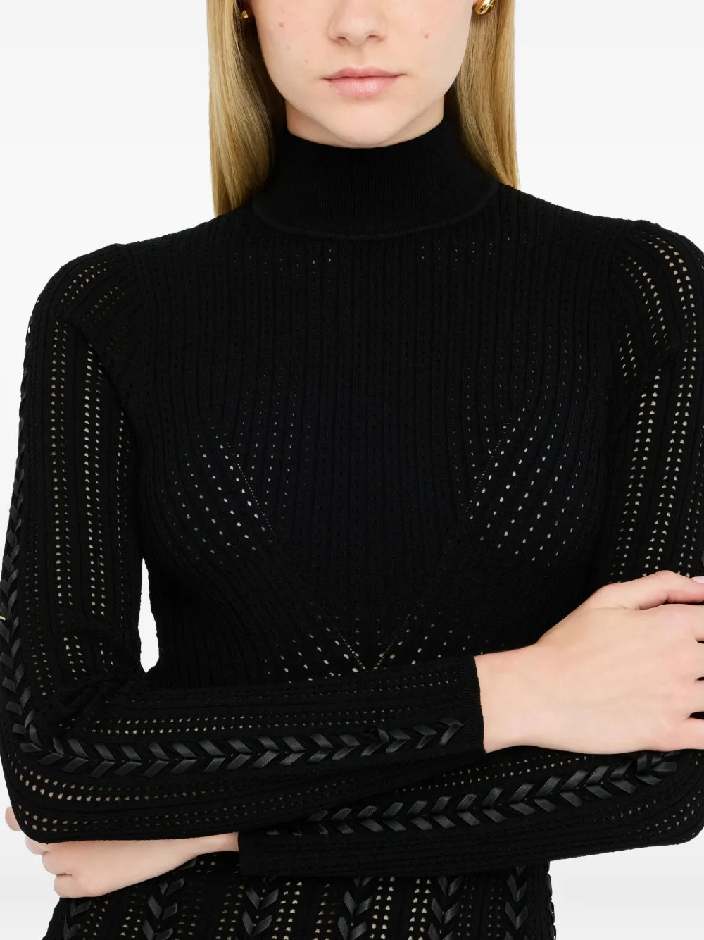 Liu •jo Punched Braided Ribbon Dress In Black