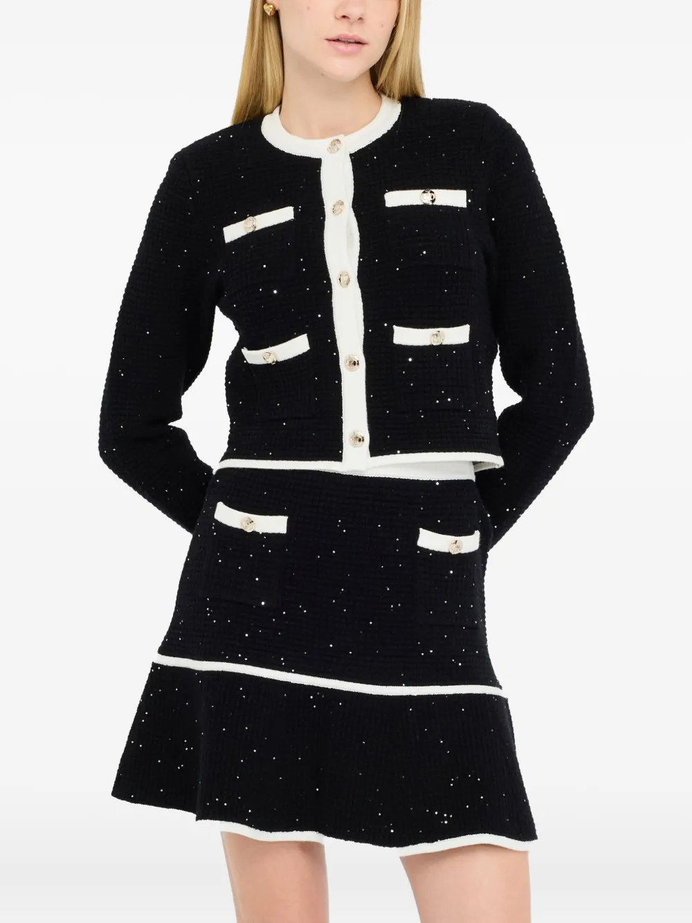LIU JO Tweed jack met knopen verfraaid met glitters Zwart