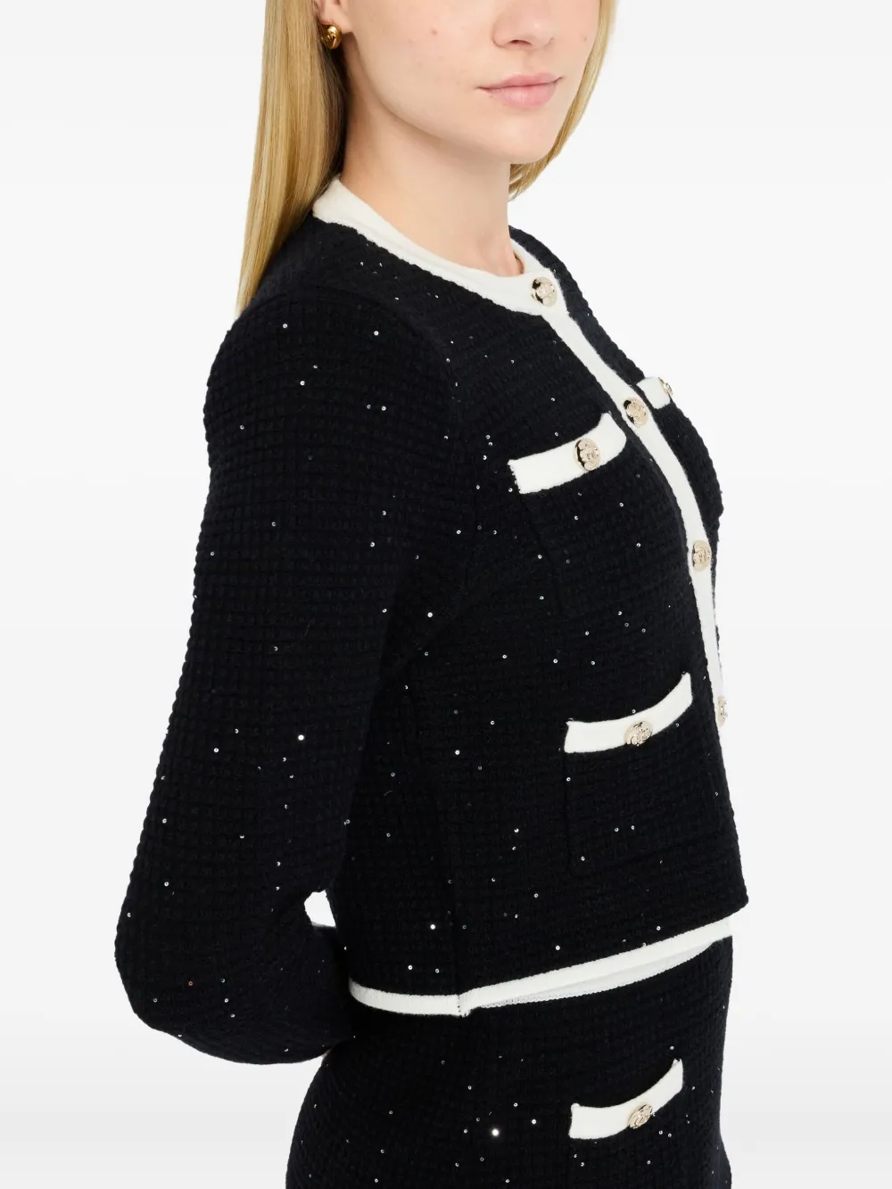 LIU JO Tweed jack met knopen verfraaid met glitters Zwart