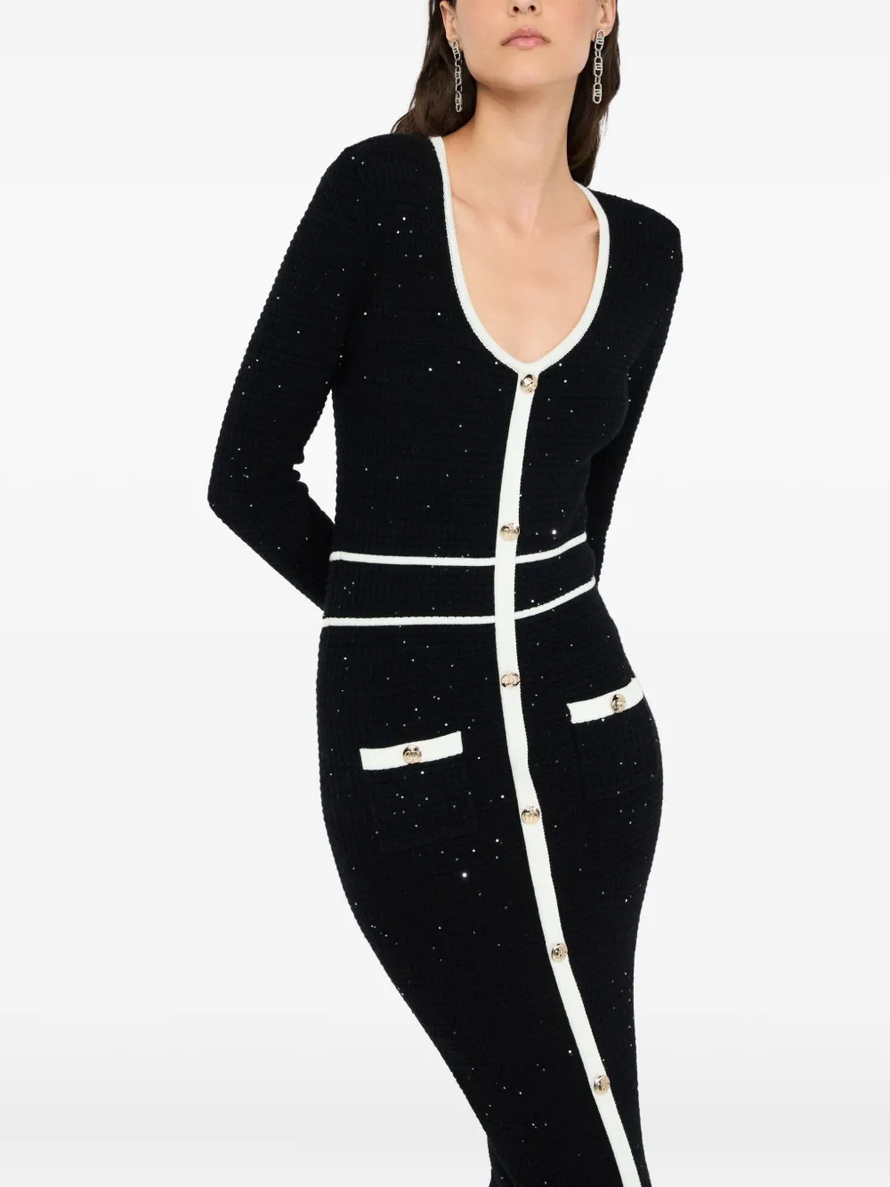 Liu •jo Sequin-embellished Button-front Midi Dress In Black