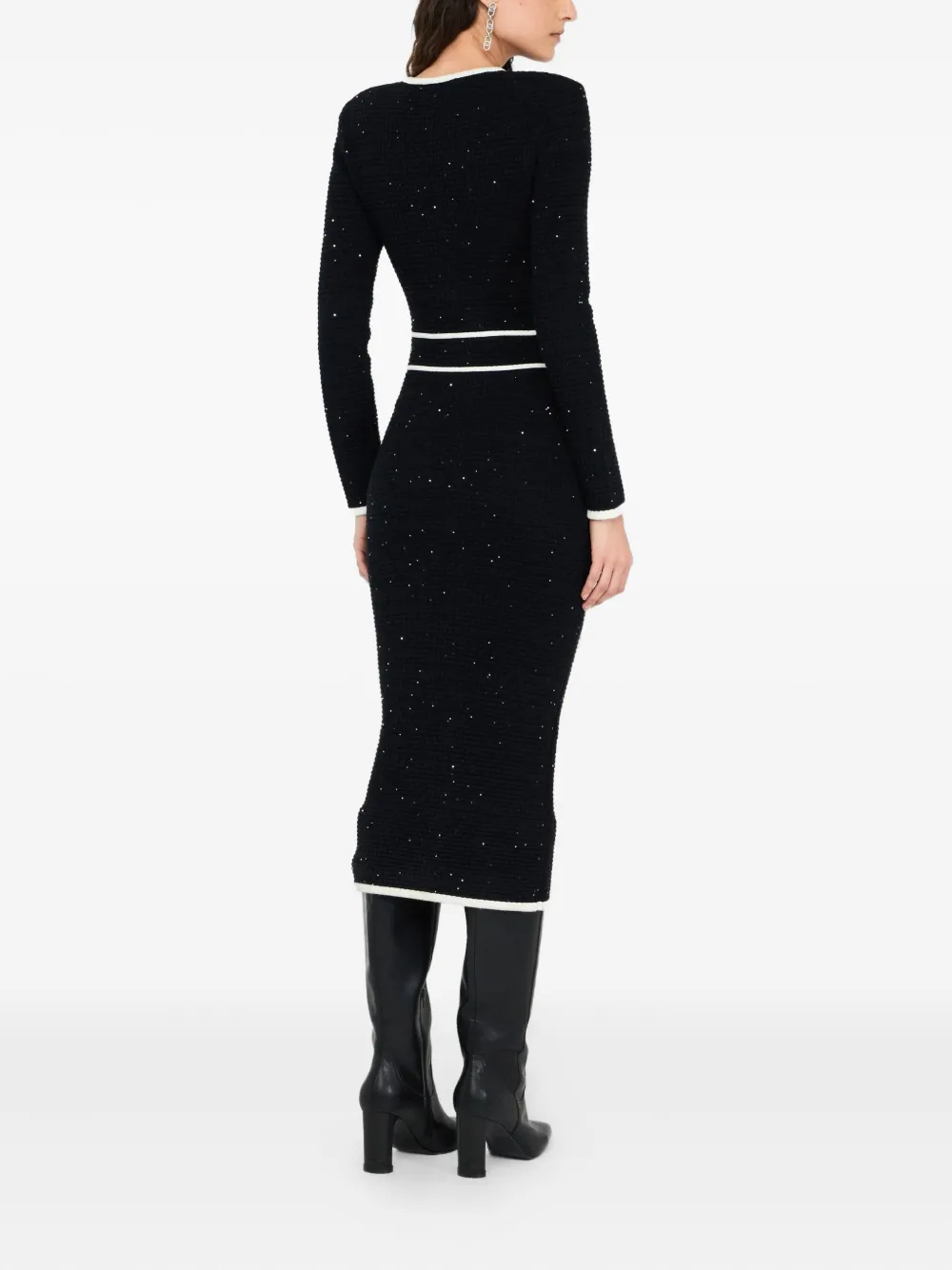 Liu •jo Sequin-embellished Button-front Midi Dress In Black