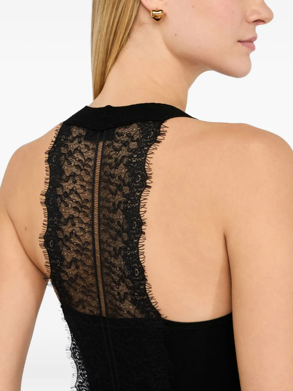 LIU JO lace-embellished ribbed jumper Zwart