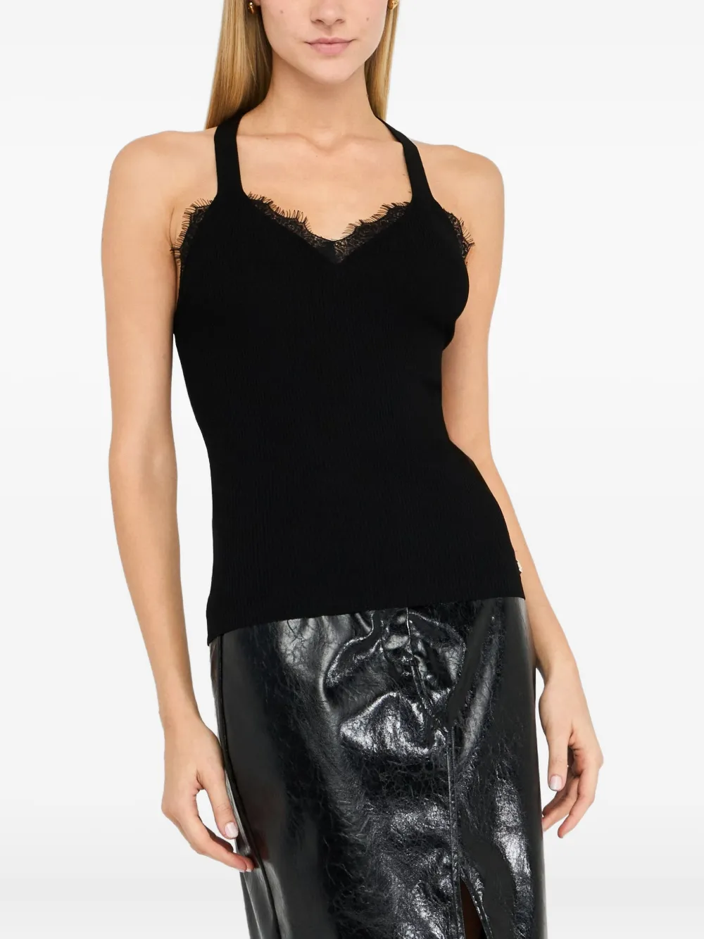 LIU JO lace-embellished ribbed jumper Zwart