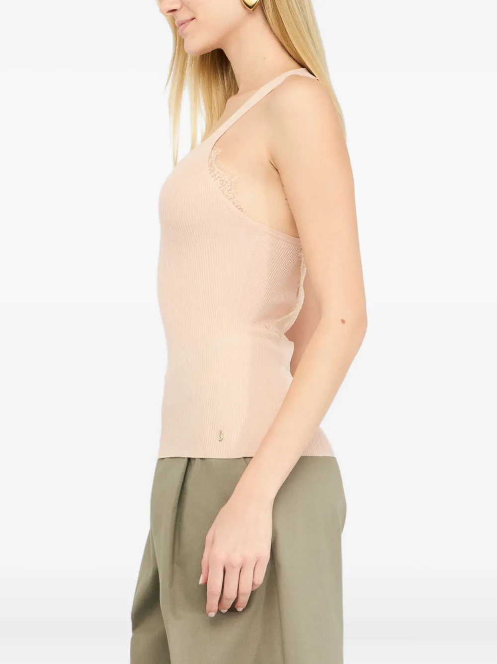 LIU JO lace-trimmed ribbed top Roze