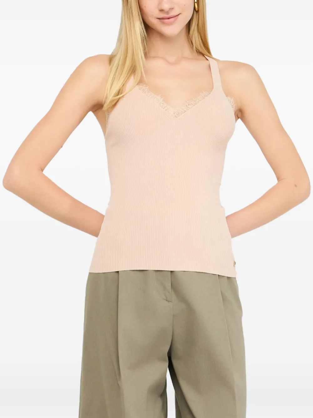 LIU JO lace-trimmed ribbed top Roze
