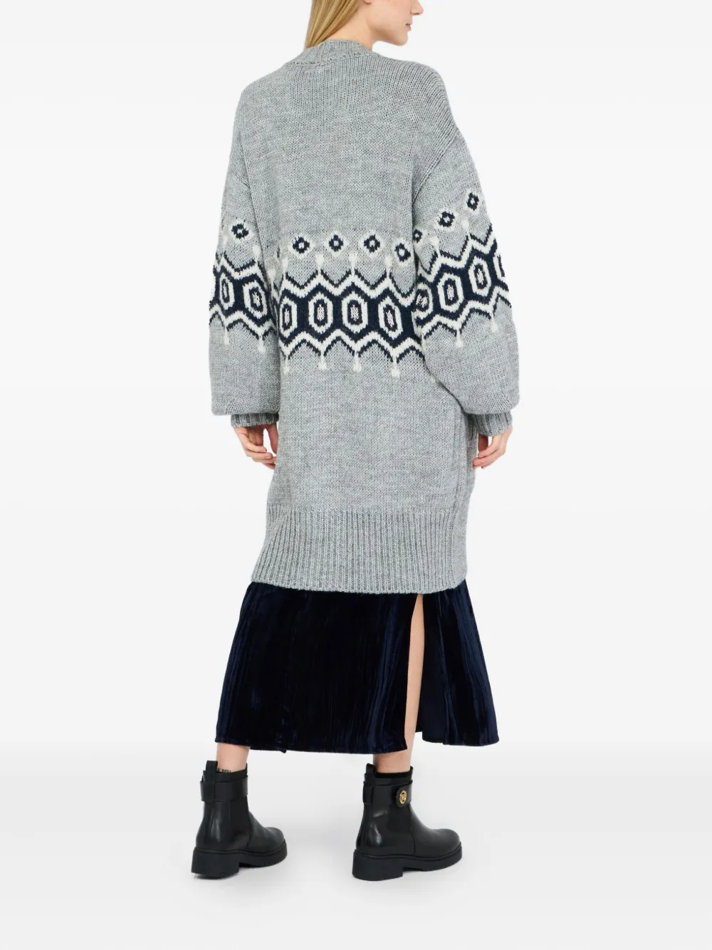 Liu •jo Jacquard Puff-sleeve Cardi-coat In Multi