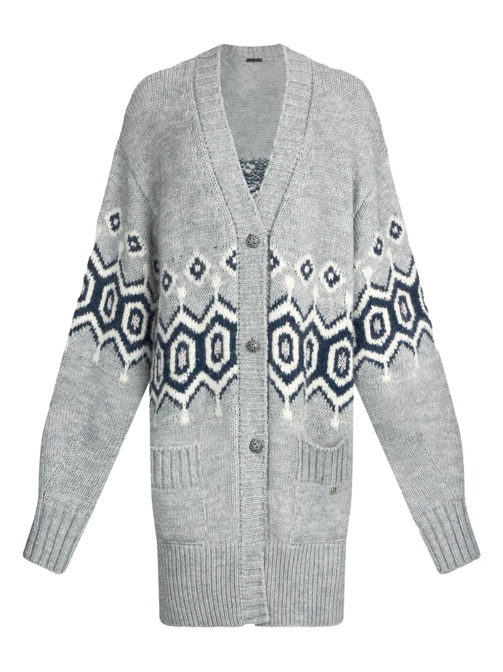 Liu •jo Jacquard Puff-sleeve Cardi-coat In Multi