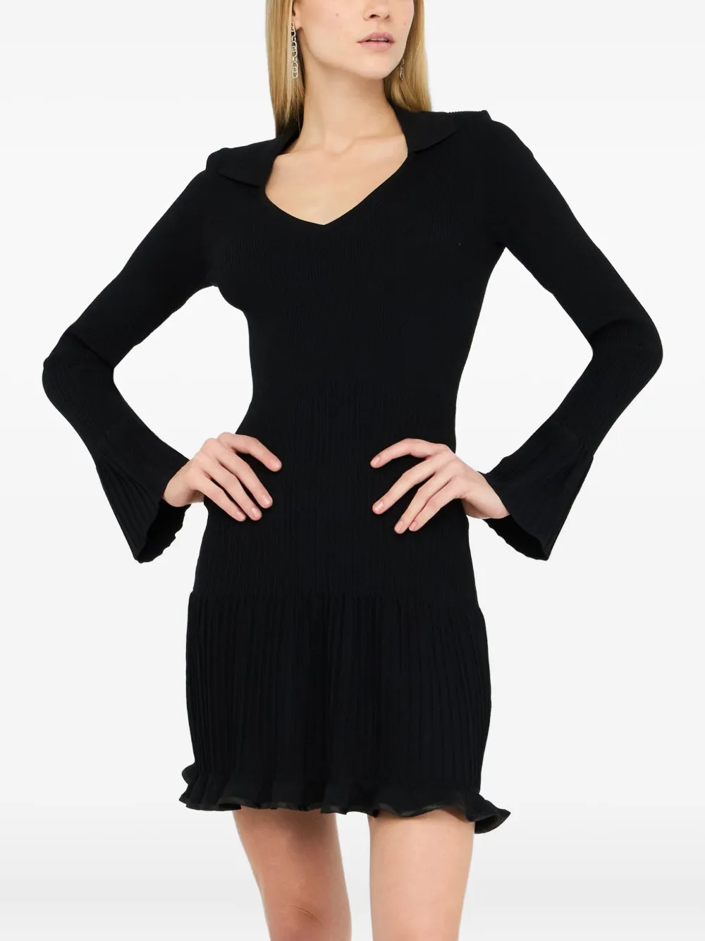 LIU JO ribbed bell-cuff mini dress Zwart