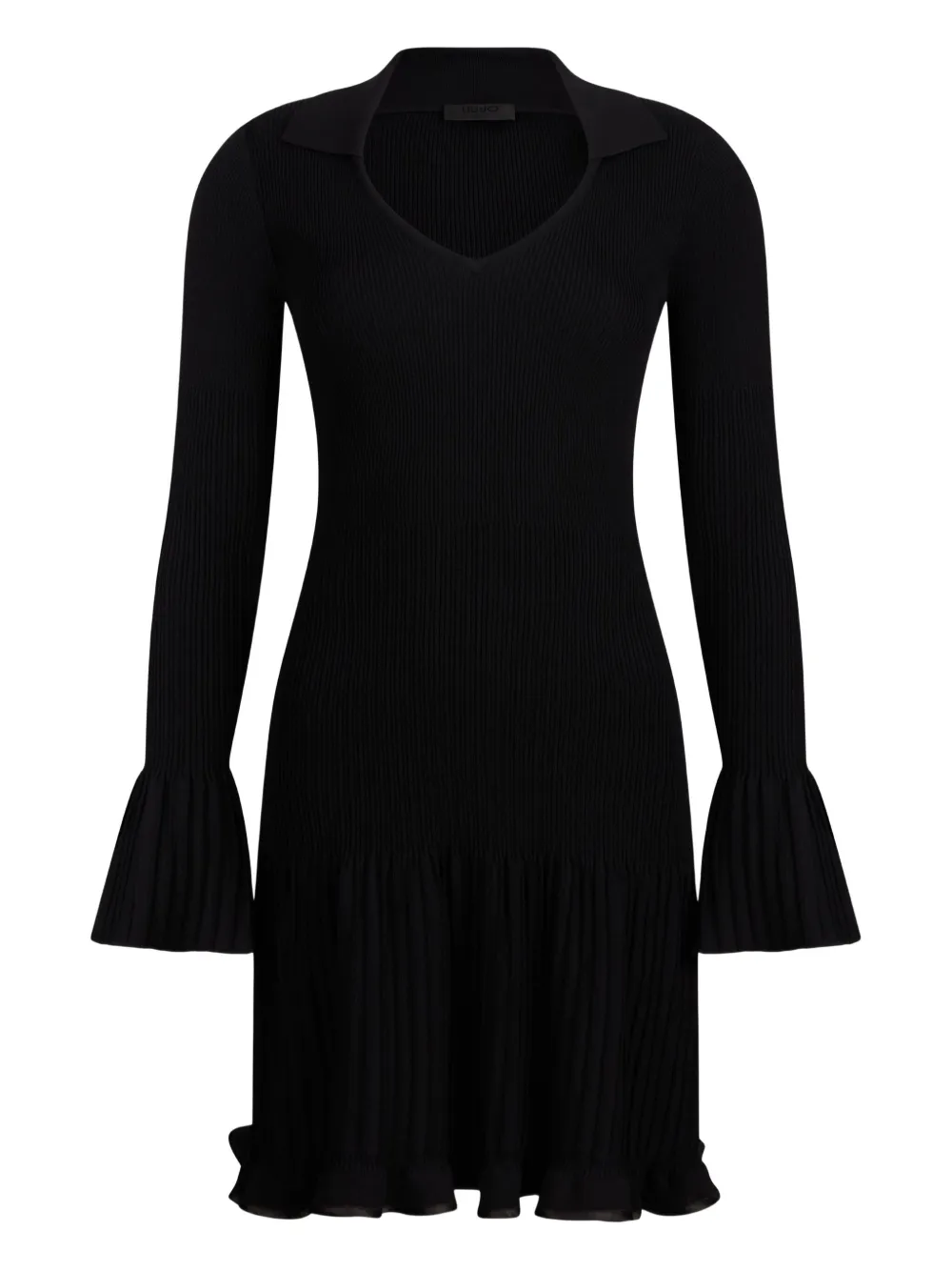 Liu •jo Ribbed Bell-cuff Mini Dress In Black
