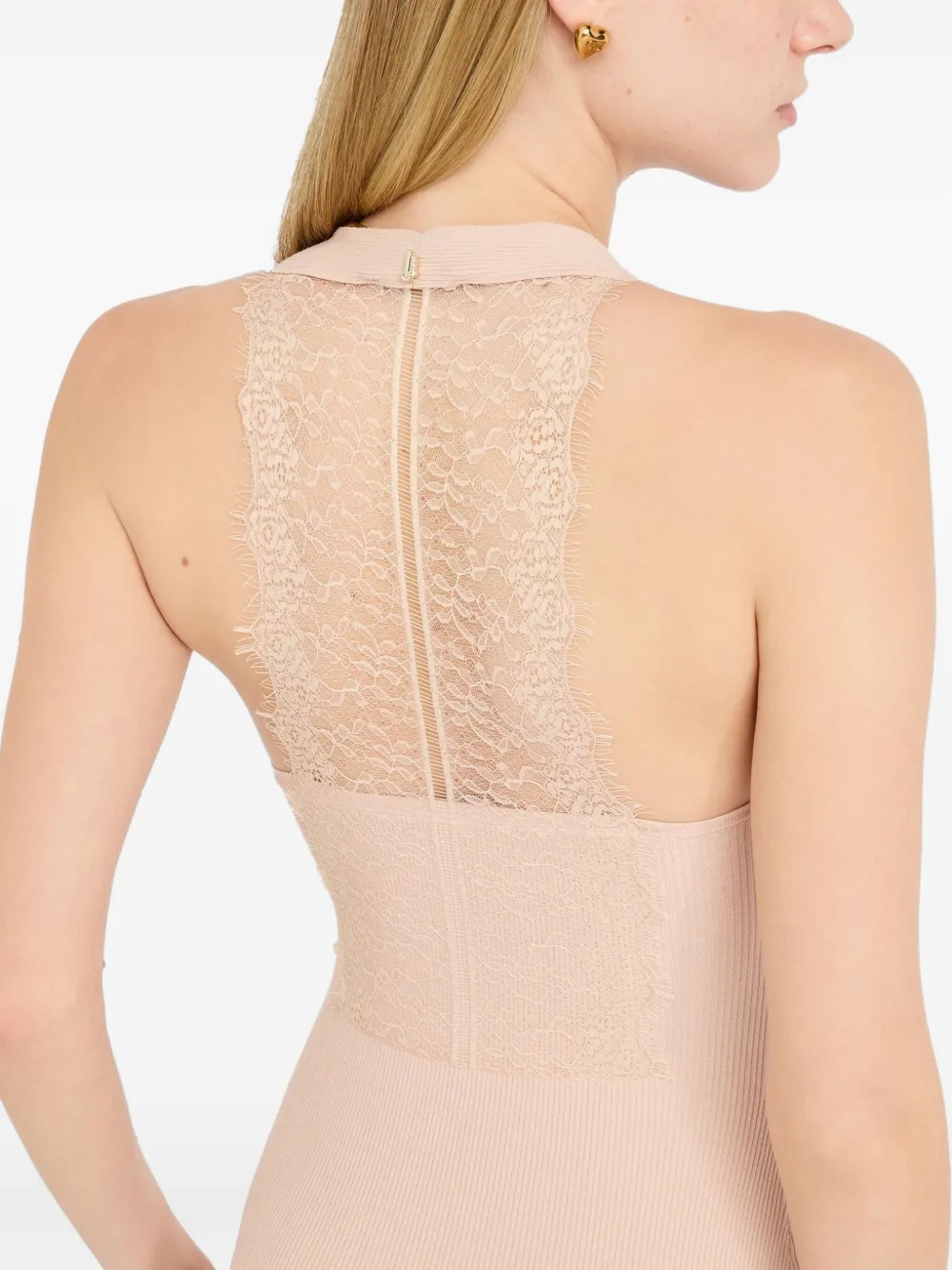 LIU JO lace-insert ribbed midi dress Roze