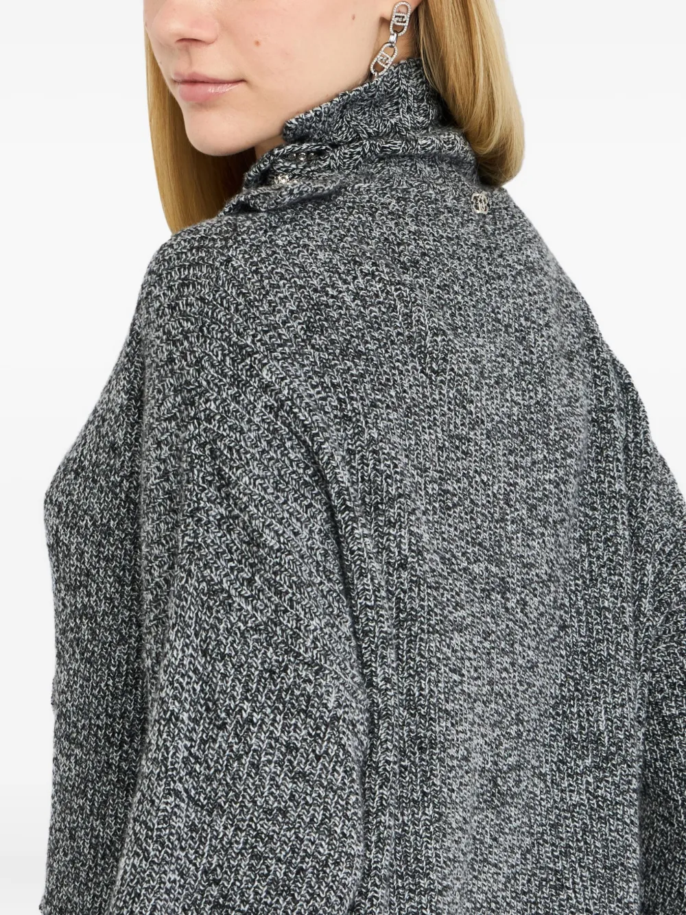 Liu •jo High-neck Ruffle-detail Sweater In Gray