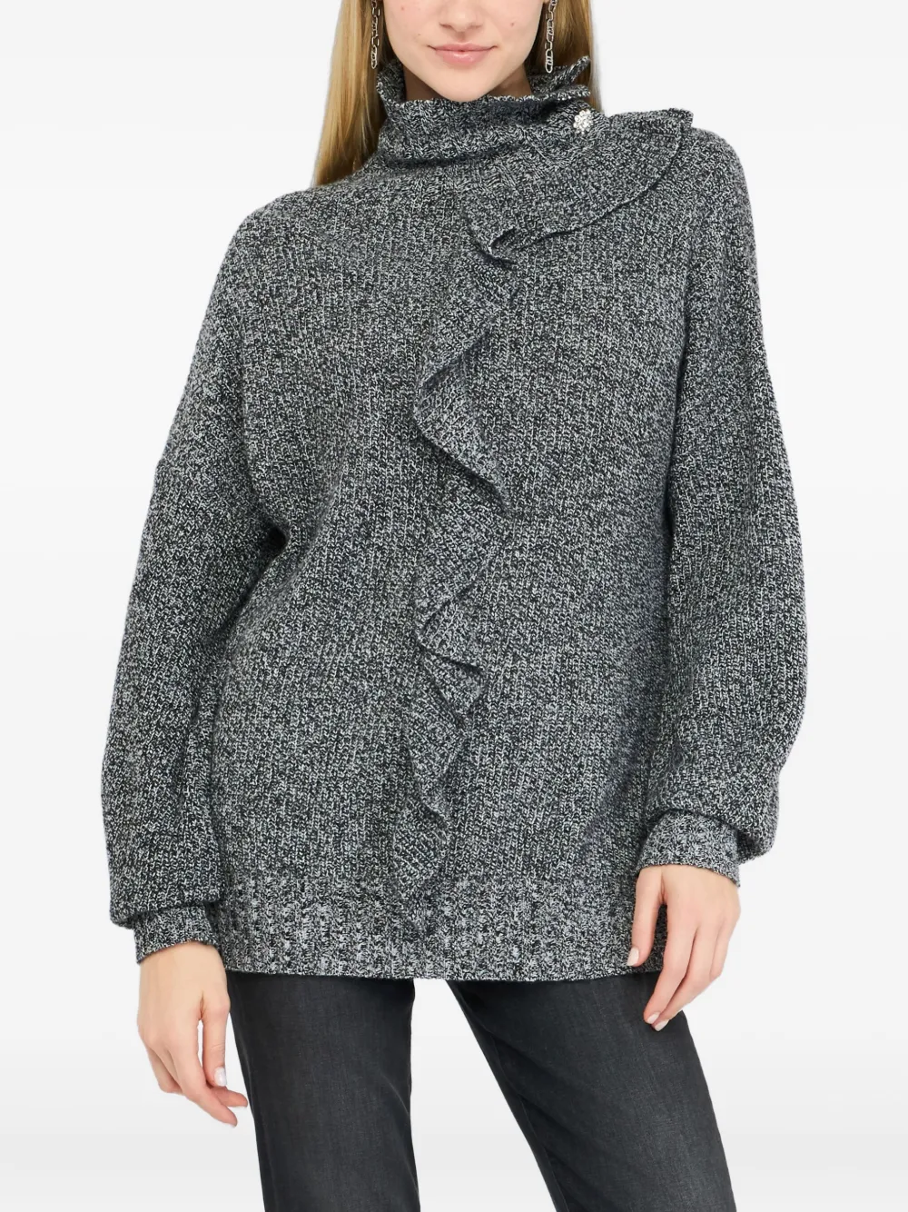 Liu •jo High-neck Ruffle-detail Sweater In Gray