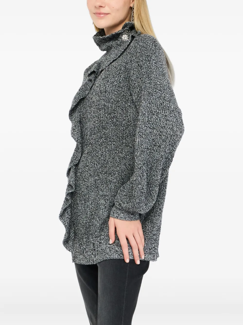 Liu •jo High-neck Ruffle-detail Sweater In Gray