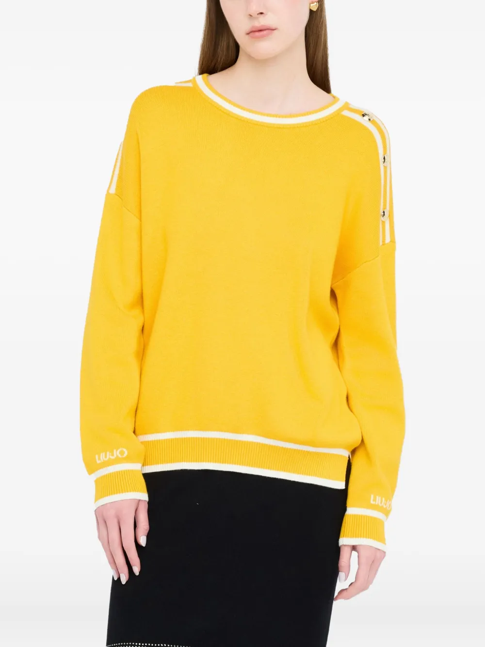 LIU JO logo-detail button-embellished jumper Geel